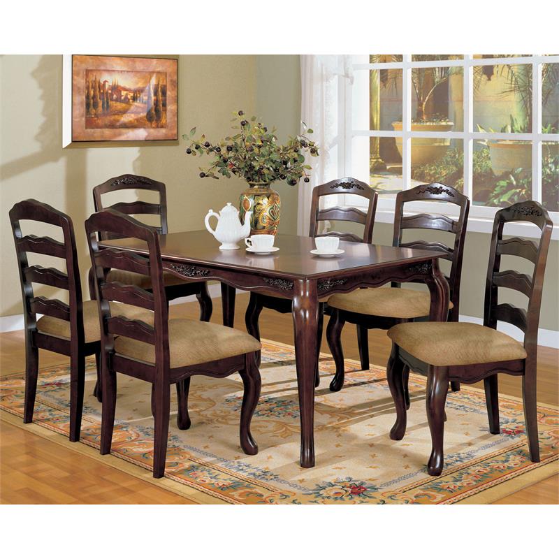 Bowery Hill Transitional Wood Carved Dining Table in Dark Walnut