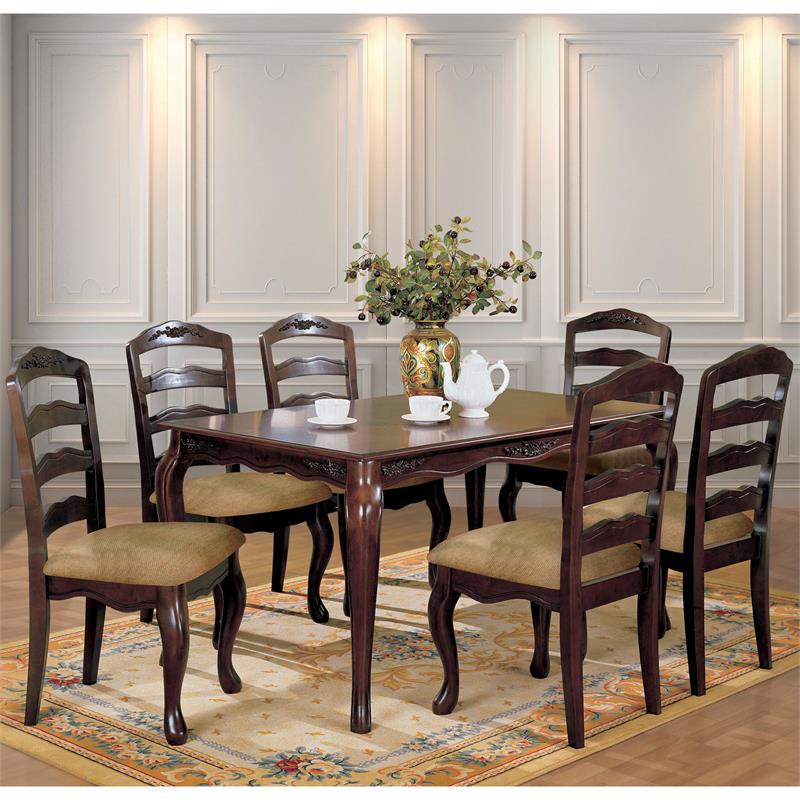 Bowery Hill Transitional Wood Carved Dining Table in Dark Walnut