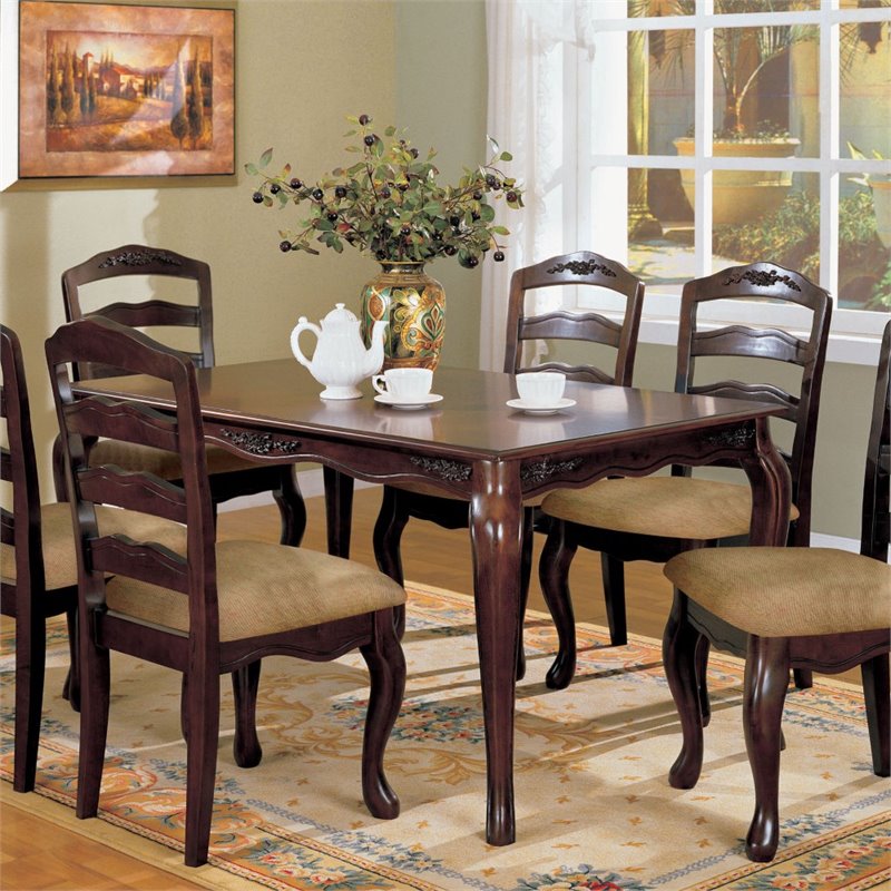 Bowery Hill Transitional Wood Carved Dining Table in Dark Walnut