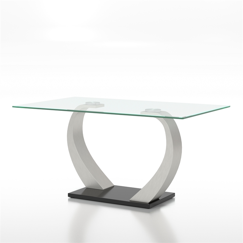 Bowery Hill Tempered Glass Top Dining Table in Silver Cymax Business