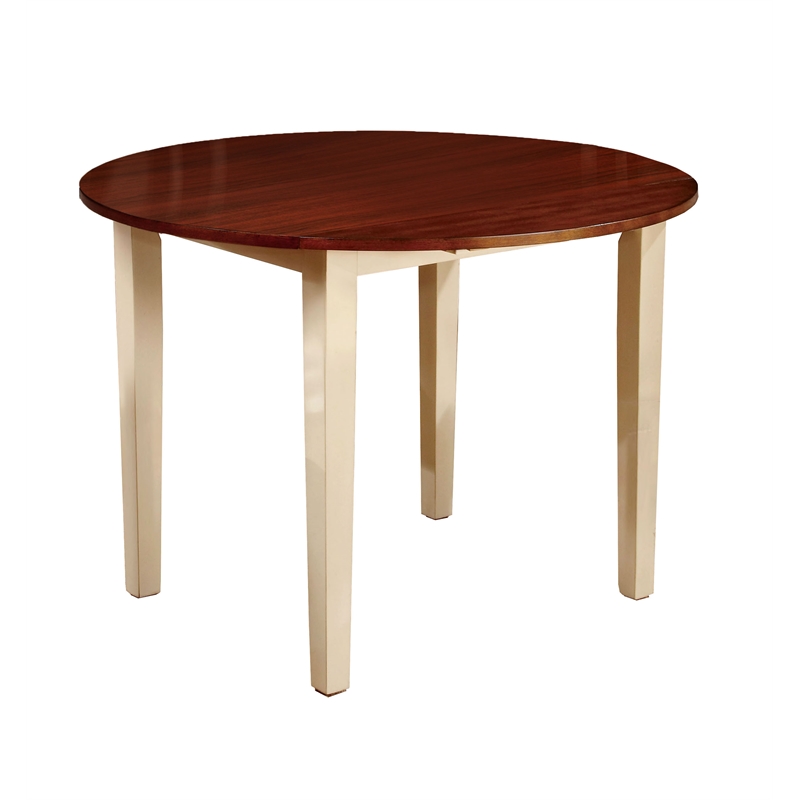 Bowery Hill Round Wood Dining Table in White and Cherry Cymax Business