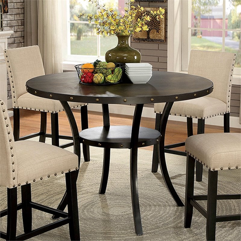 Bowery Hill Wood Counter Height Round Dining Table In Light Walnut Bh 4752 1733734 Bowery Hill Wood Counter Height Round, High Round Dining Table