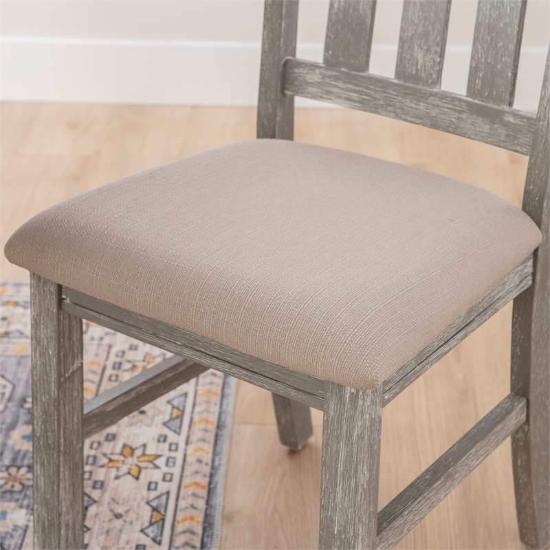 Bowery Hill 7-Piece Padded Seats Wood Dining Set in Weathered Gray/Tan