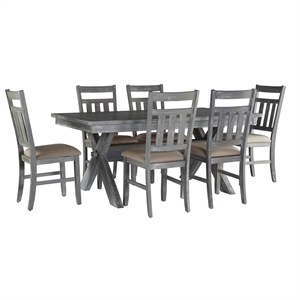 Bowery Hill 7-Piece Padded Seats Wood Dining Set in Weathered Gray/Tan