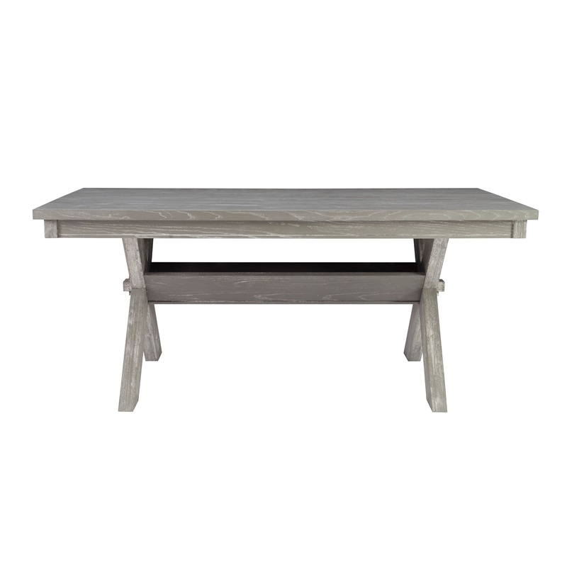 Bowery Hill 7-Piece Padded Seats Wood Dining Set in Weathered Gray/Tan
