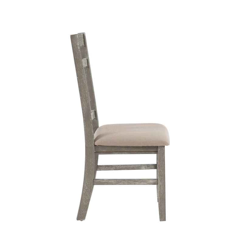 Bowery Hill 7-Piece Padded Seats Wood Dining Set in Weathered Gray/Tan