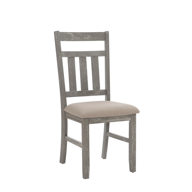 Bowery Hill 7-Piece Padded Seats Wood Dining Set in Weathered Gray/Tan