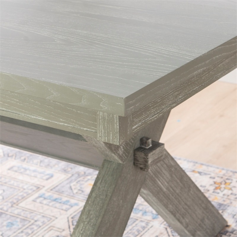 Bowery Hill 7-Piece Padded Seats Wood Dining Set in Weathered Gray/Tan