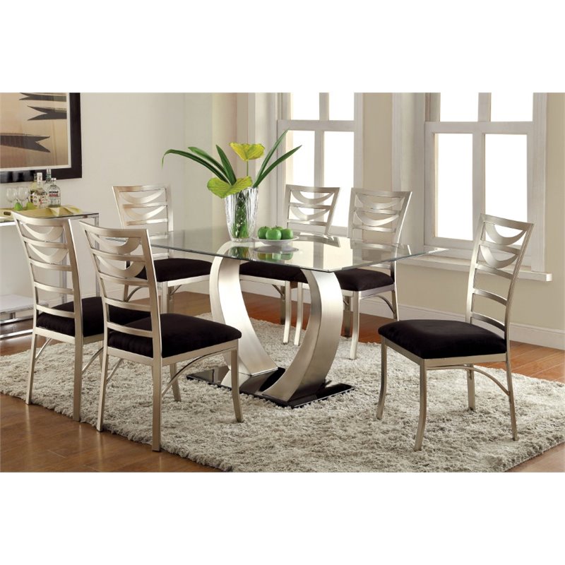 Bowery Hill 7 Piece Stainless Steel Dining Set in Silver