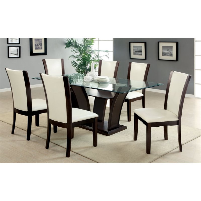 Bowery Hill Contemporary 7 Piece Wood Dining Set in White
