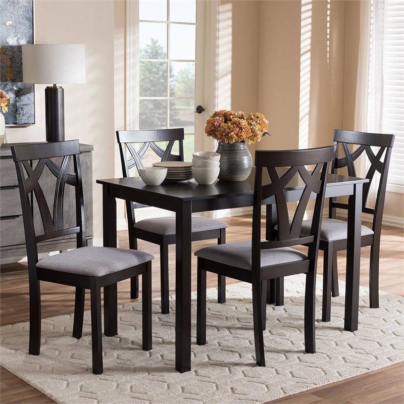 Bowery Hill 5 Piece Dining Set in Gray and Dark Brown | Cymax Business