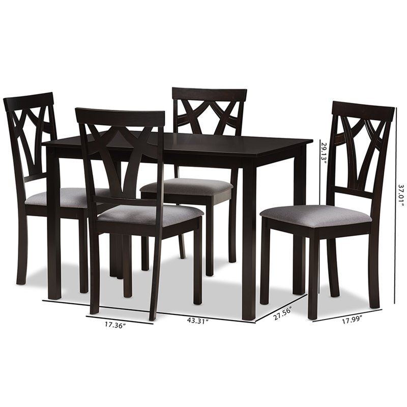 Bowery Hill 5 Piece Dining Set in Gray and Dark Brown