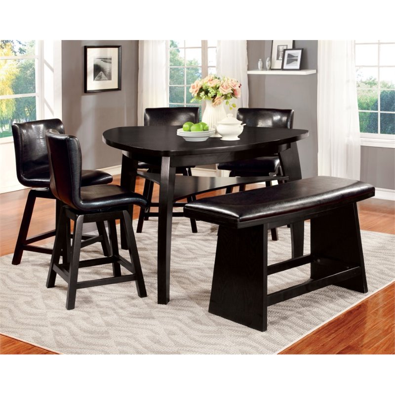 Bowery Hill Wood 6 Piece Counter Height Dining Set in Black