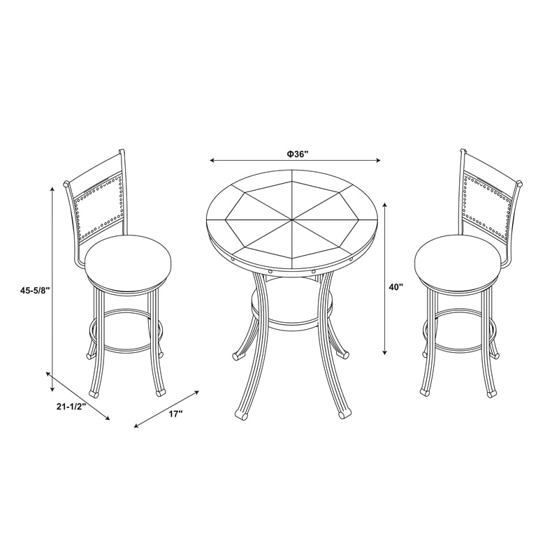 Bowery Hill 3 Piece Metal and Wood Pub Table Set in Rustic Umber Brown