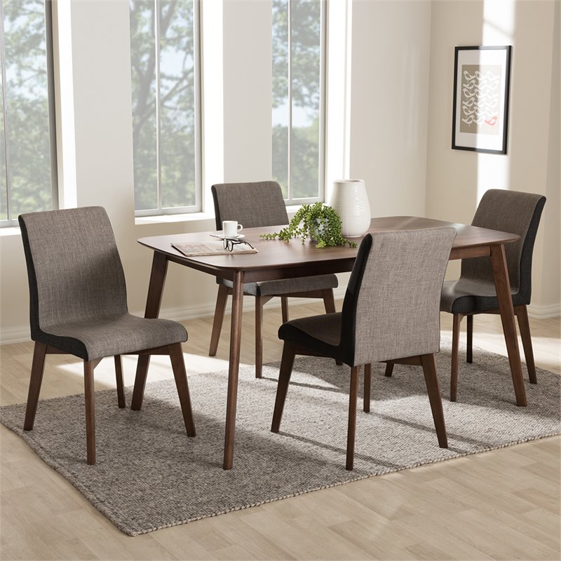 Bowery Hill 5 Piece Dining Set in Beige and Walnut Brown