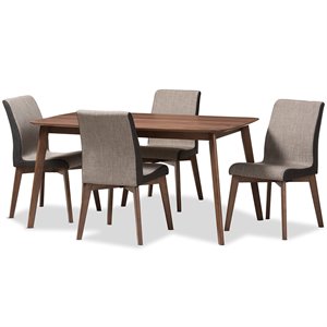 Bowery Hill 5 Piece Dining Set in Beige and Walnut Brown
