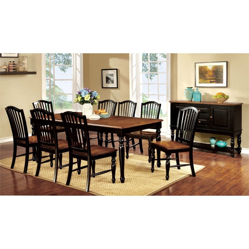 Bowery Hill Wood 9 Piece Extendable Dining Set in Black