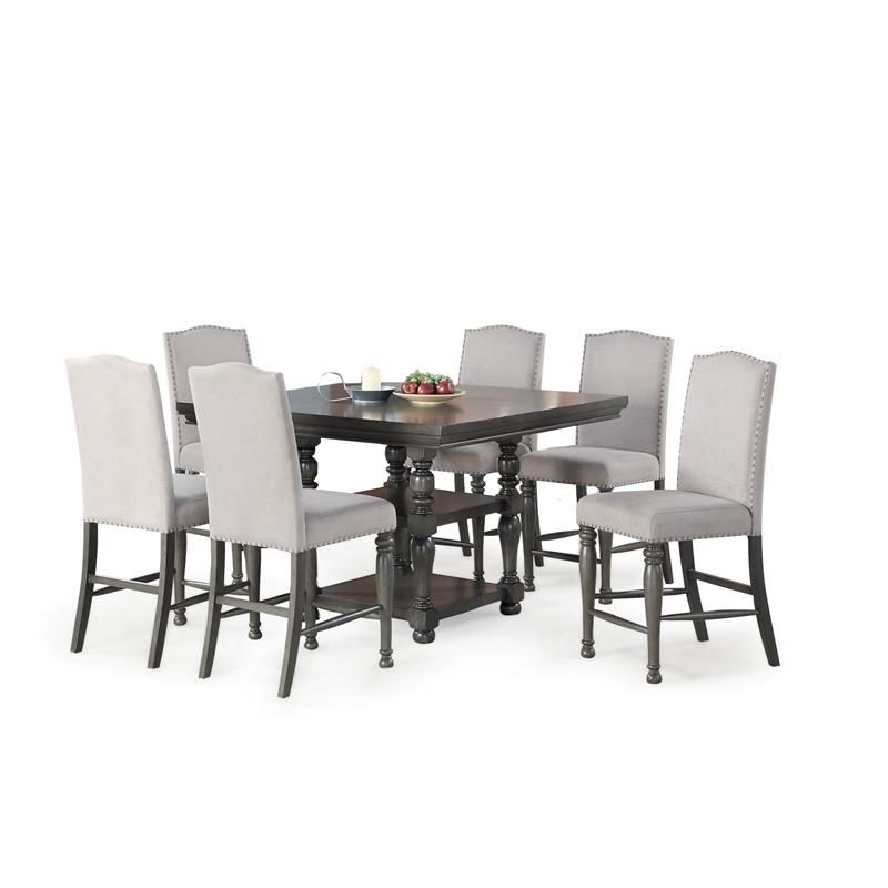 Bowery Hill Distressed Harbor 7 Piece Counter Height Dining Set in Gray
