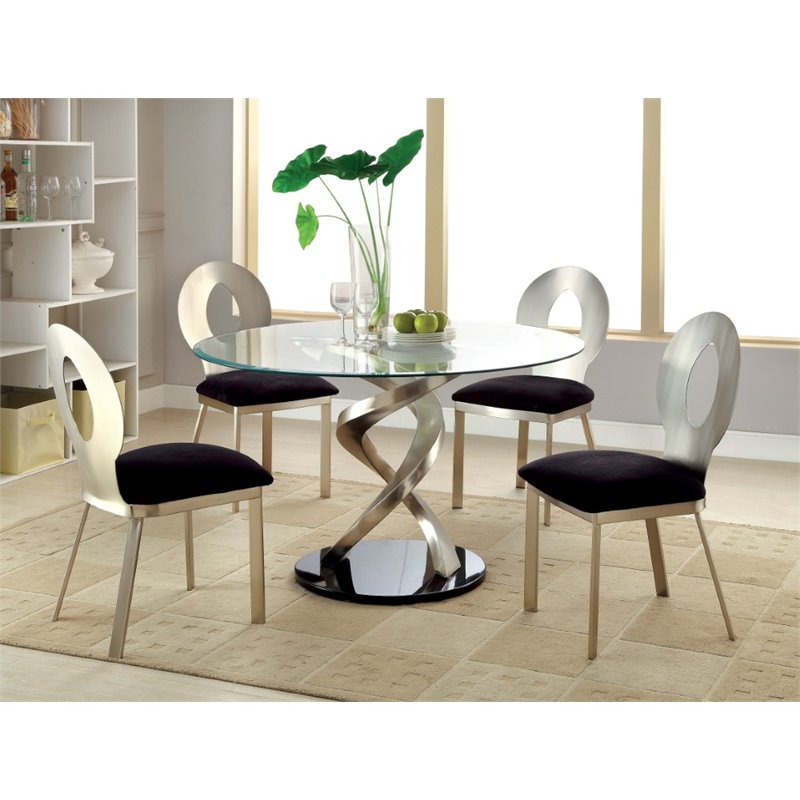 Bowery Hill 5 Piece Stainless Steel Round Dining Set in Silver