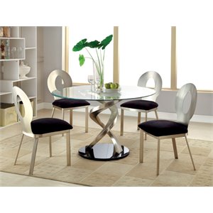 Bowery Hill 5 Piece Stainless Steel Round Dining Set in Silver