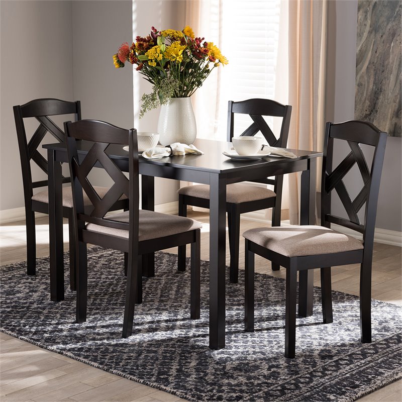 Bowery Hill 5 Piece Dining Set in Beige and Dark Brown