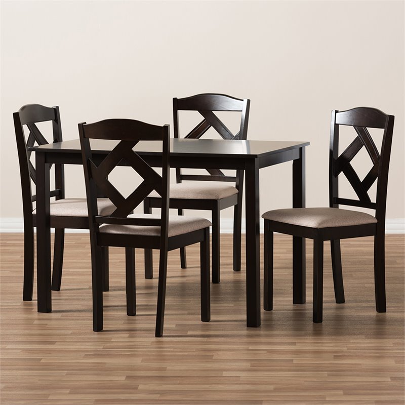 Bowery Hill 5 Piece Dining Set in Beige and Dark Brown