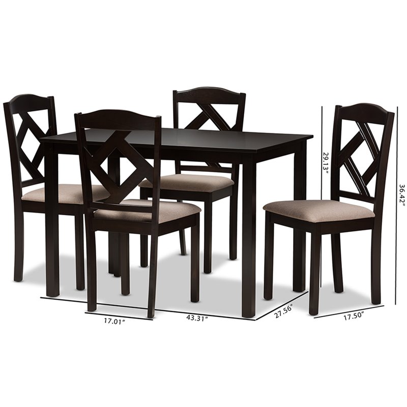 Bowery Hill 5 Piece Dining Set in Beige and Dark Brown