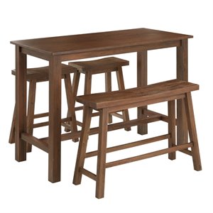 Bowery Hill Farmhouse Rubber Wood Pub Set in Chestnut Wire-Brush