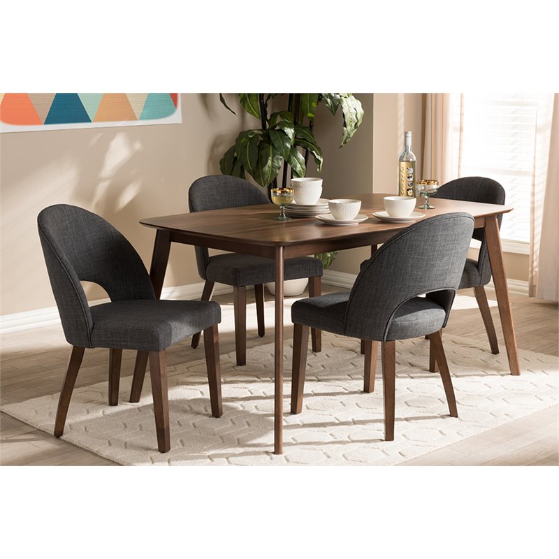 Bowery Hill 5 Piece Dining Set in Dark Gray and Walnut Brown