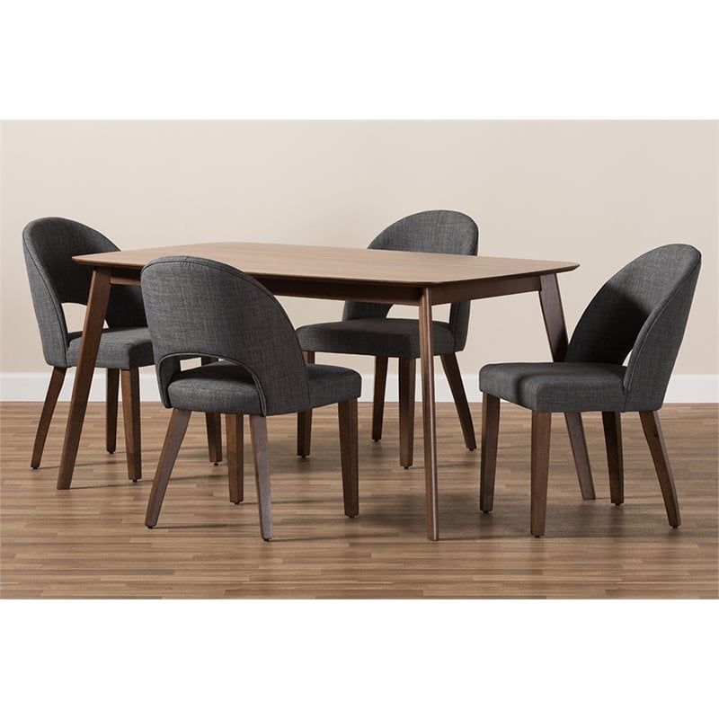 Bowery Hill 5 Piece Dining Set in Dark Gray and Walnut Brown