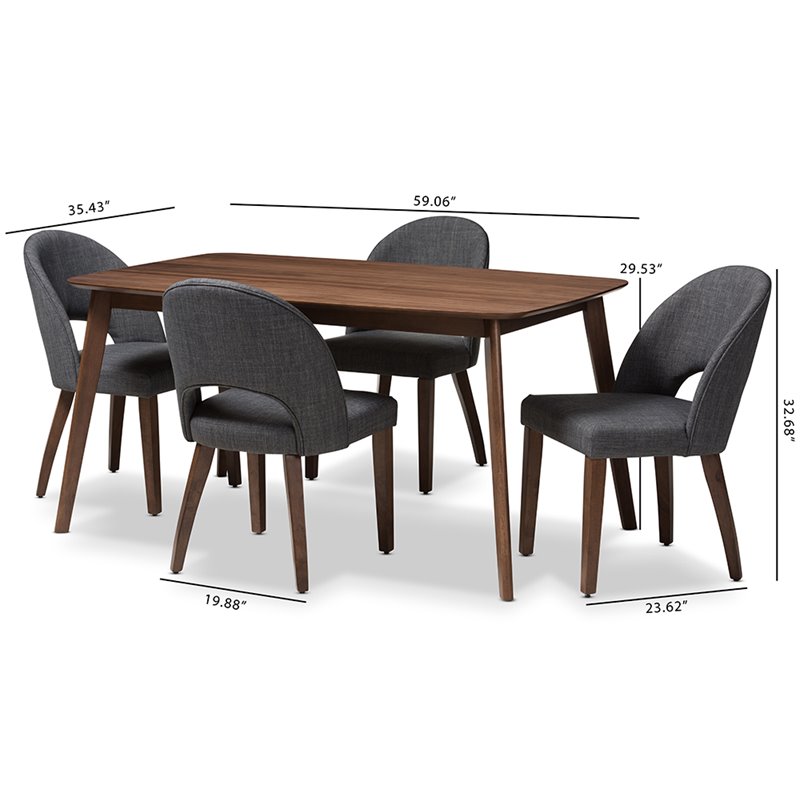 Bowery Hill 5 Piece Dining Set in Dark Gray and Walnut Brown