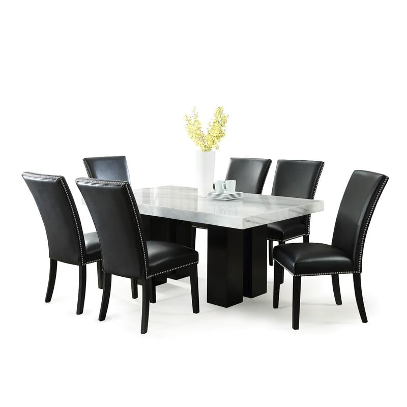 Bowery Hill Marble Top Rectanglular 7 Piece Dining Set in Black