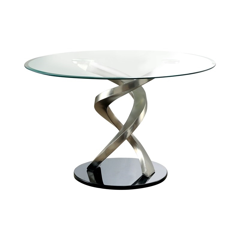 Bowery Hill 5 Piece Round Stainless Steel Dining Set in Silver