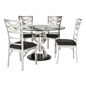 Bowery Hill 5 Piece Round Stainless Steel Dining Set in Silver