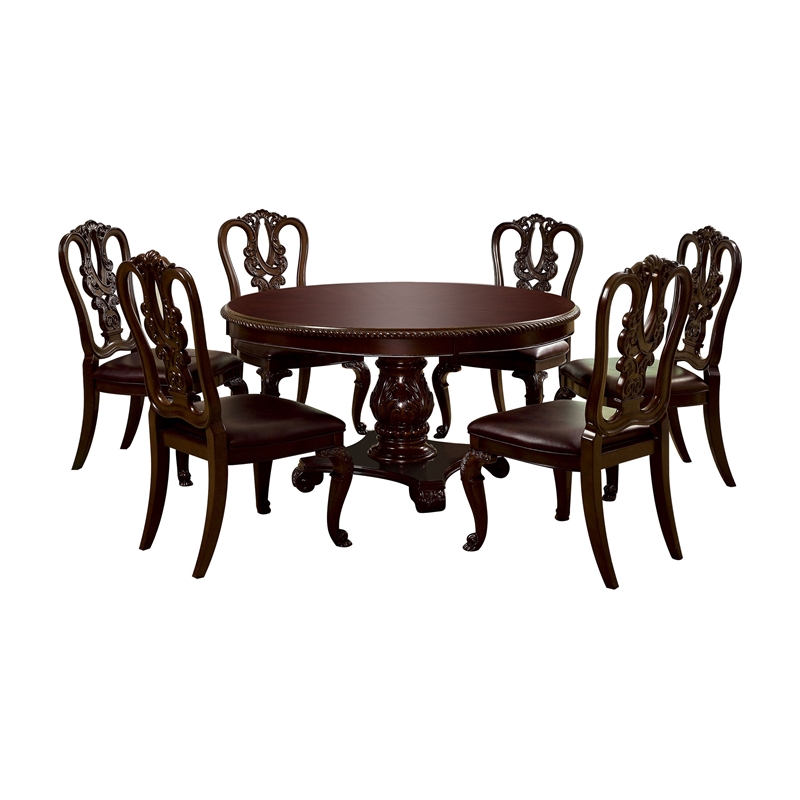 Bowery Hill 7 Piece Round Wood Dining Set in Brown Cherry