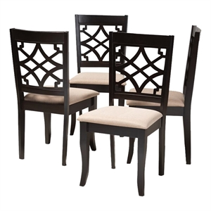 Bowery Hill 17.9&quot Modern Oak Wood Dining Chair in Sand/ Chocolate (Set of 4)
