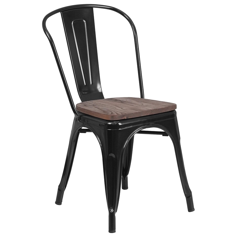 Bowery Hill Metal Stackable Dining Side Chair in Black
