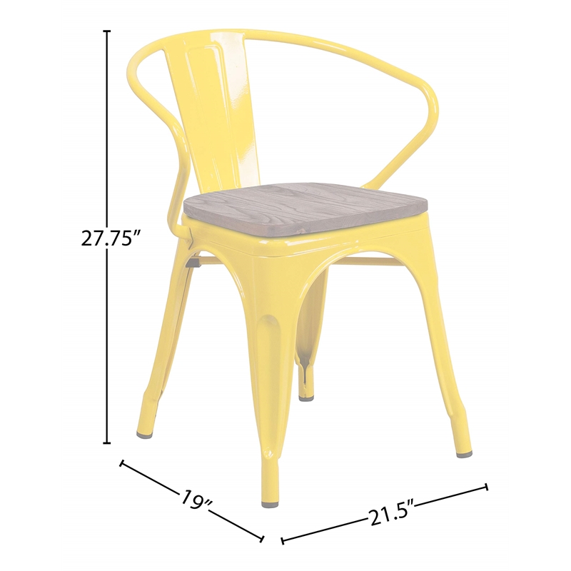 Bowery Hill Metal Dining Arm Chair in Yellow