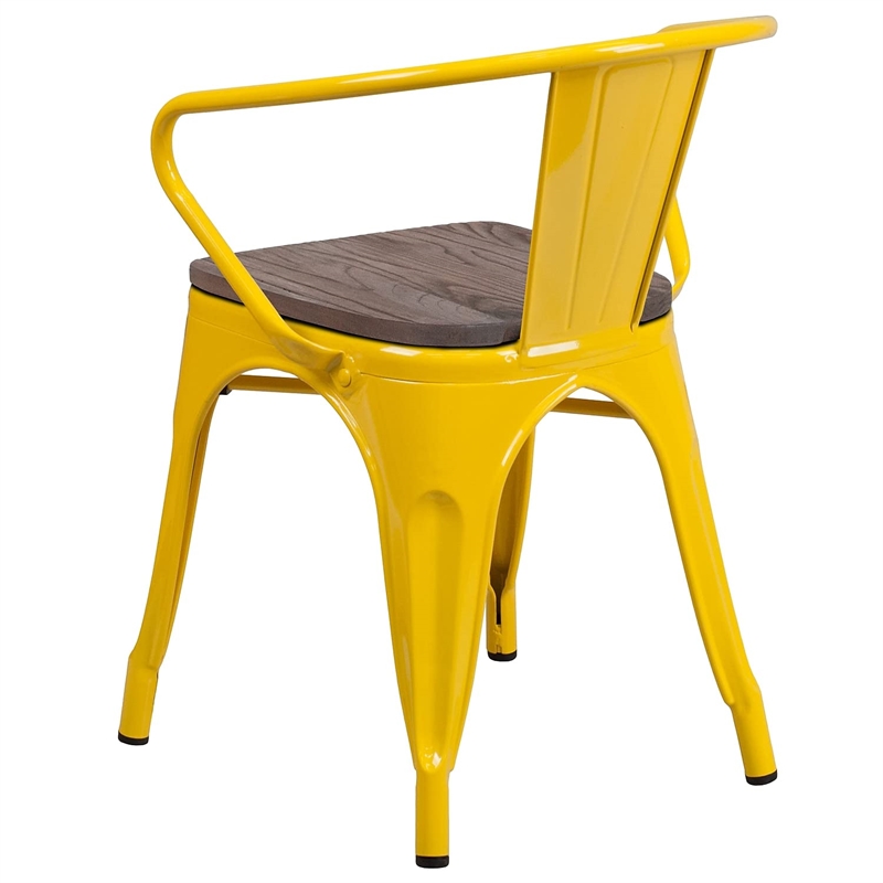 Bowery Hill Metal Dining Arm Chair in Yellow