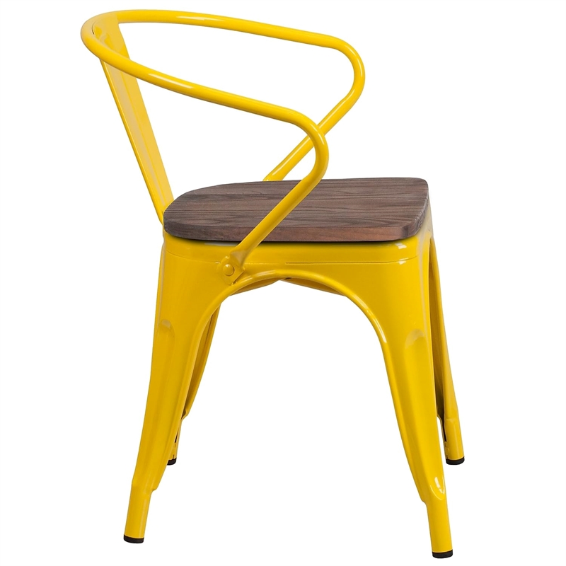Bowery Hill Metal Dining Arm Chair in Yellow