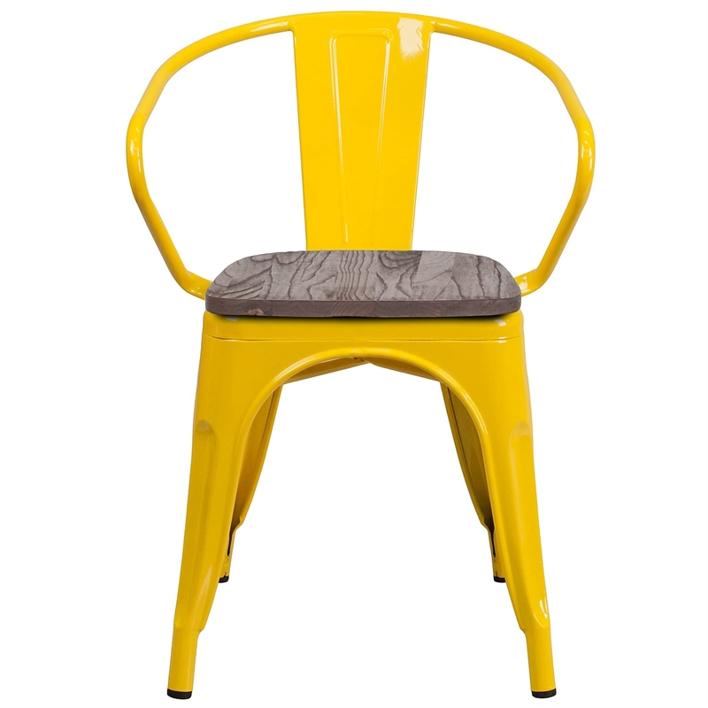 Bowery Hill Metal Dining Arm Chair in Yellow