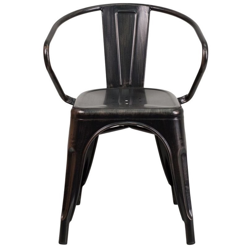 Bowery Hill Metal Stackable Dining Arm Chair in Black and Antique Gold