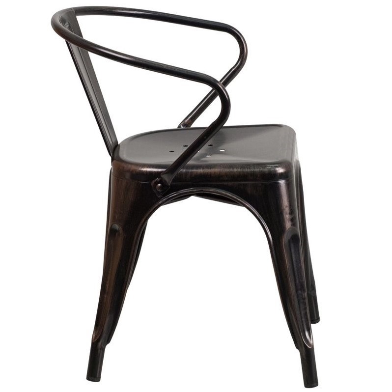 Bowery Hill Metal Stackable Dining Arm Chair in Black and Antique Gold