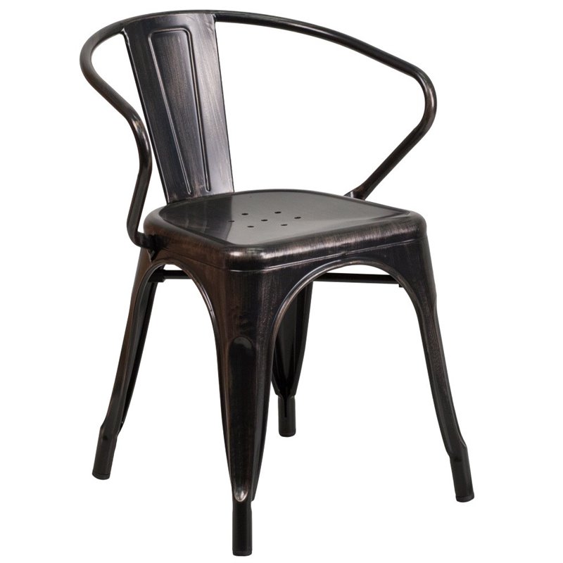 Bowery Hill Metal Stackable Dining Arm Chair in Black and Antique Gold