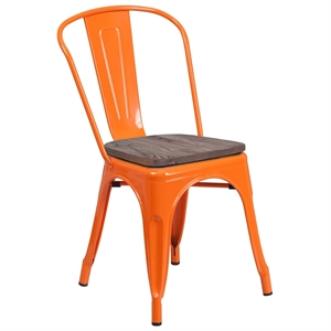 Bowery Hill 17.5&quot Industrial Metal Stackable Dining Side Chair in Orange