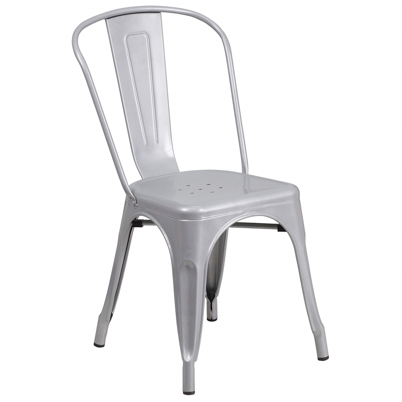 Bowery Hill Metal Stackable Dining Side Chair in Silver