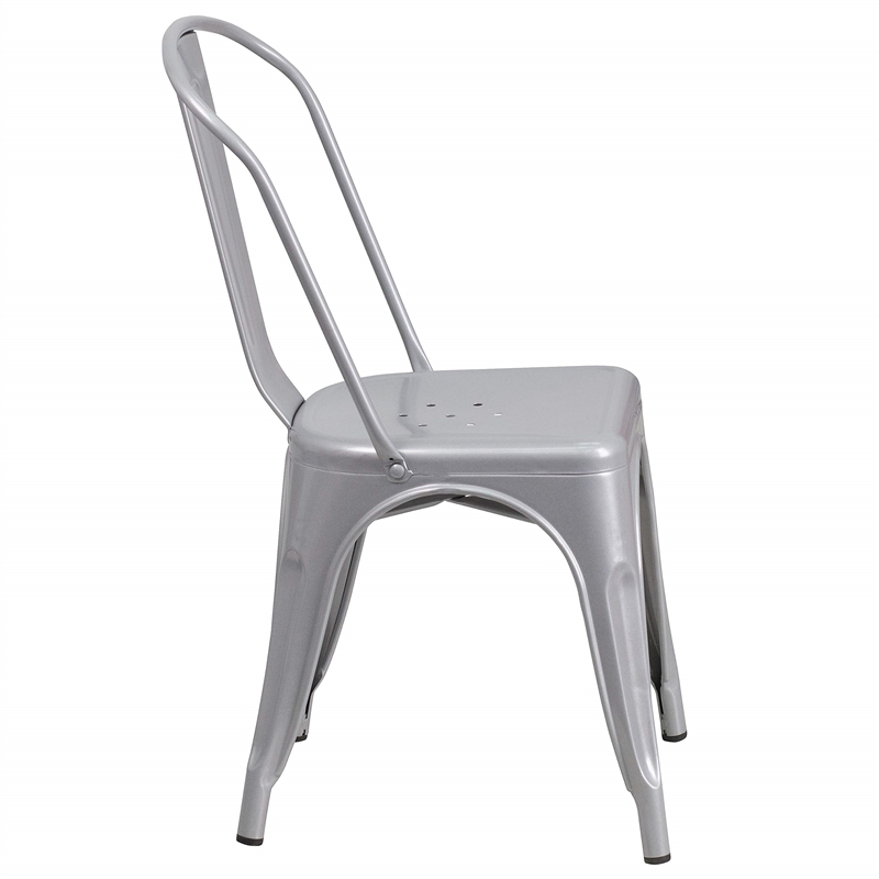 Bowery Hill Metal Stackable Dining Side Chair in Silver