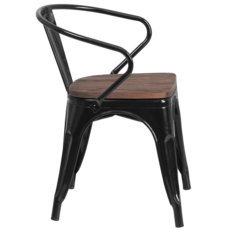 Bowery Hill Metal Dining Arm Chair in Black