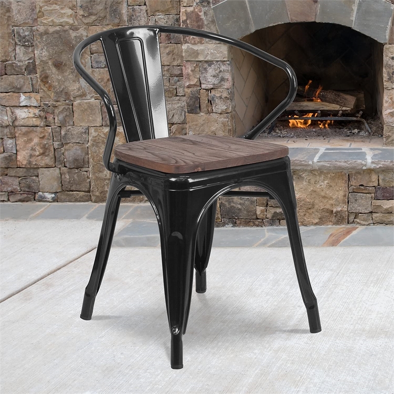 Bowery Hill Metal Dining Arm Chair in Black