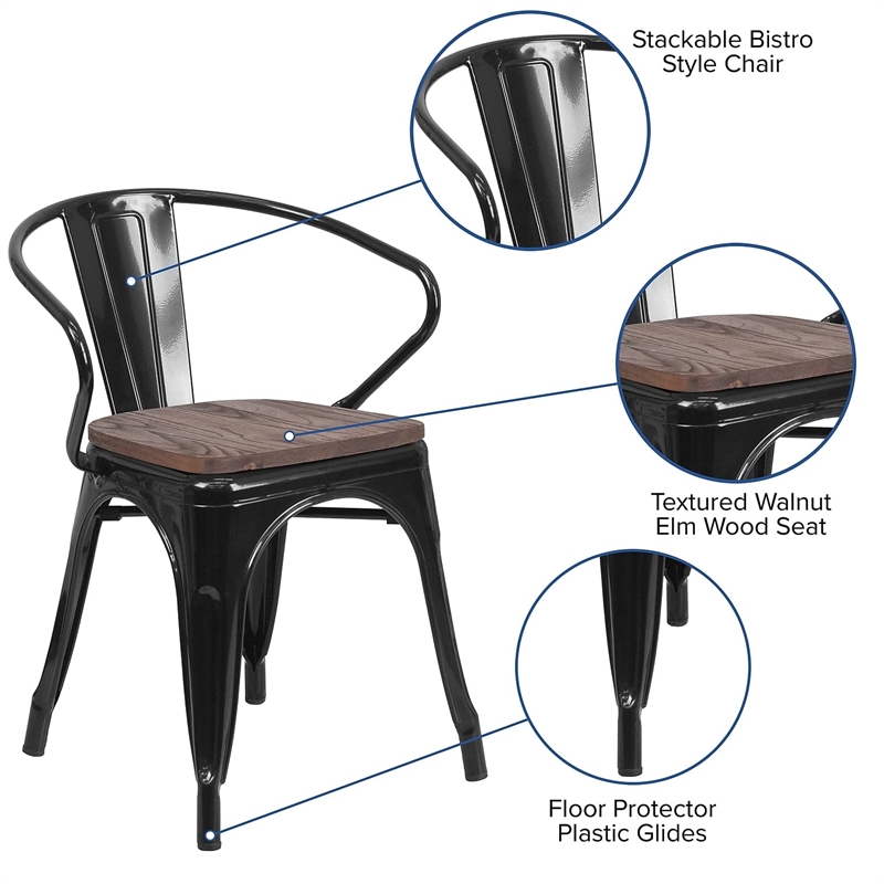 Bowery Hill Metal Dining Arm Chair in Black